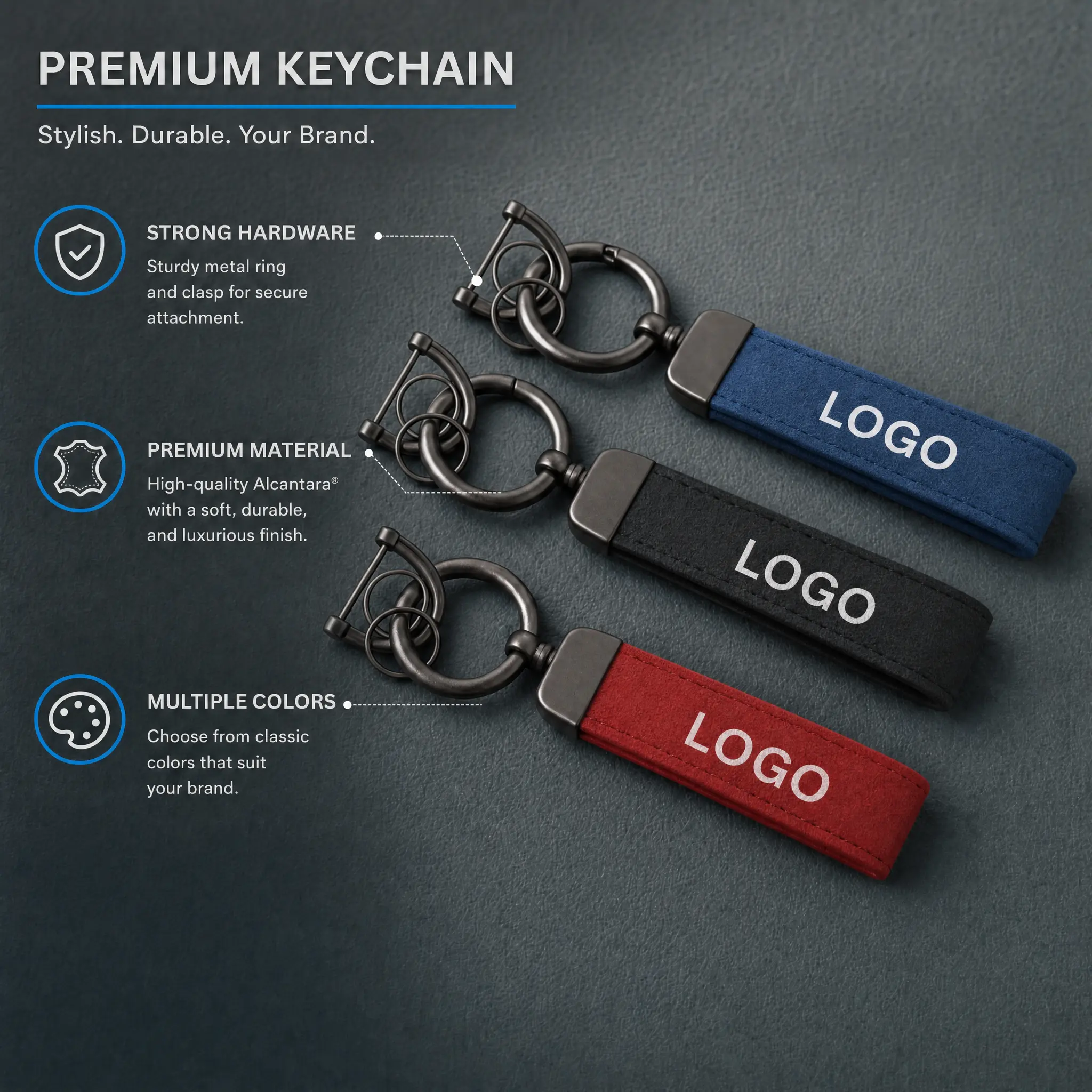 Summer Gift - Alcantara Car Keychain with 4 Color Metal Rings & Bag Pendant Perfect for Car Enthusiasts with Multiple Logos