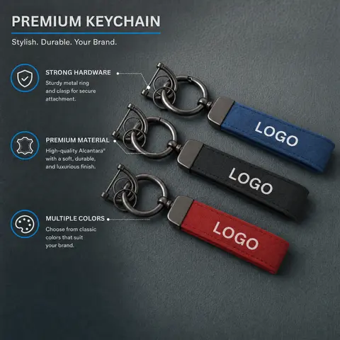 Unisex Alcantara Casual Fashion Keychain - Stainless Steel Keyrings, 4-Color Rectangular Bag Pendant, Logos Print Adult Fashion Accessory, Summer Gift