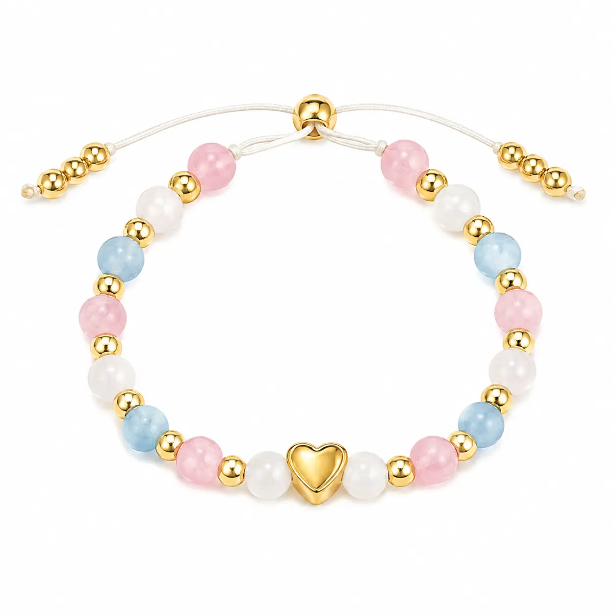 Birthday Gift for Girls | Natural Healing Crystal Bracelet—A Combination of Aquamarine, Moonstone, Rose Quartz, and Clear Quartz (Adjustable); A Perfect Gift for Young Girls