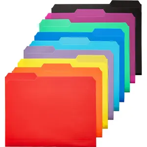 9 Pack Plastic Colored File Folders, Filing Folders For Letter Size, Poly File Folder, Assorted Colors, 1/3-Cut Tabs