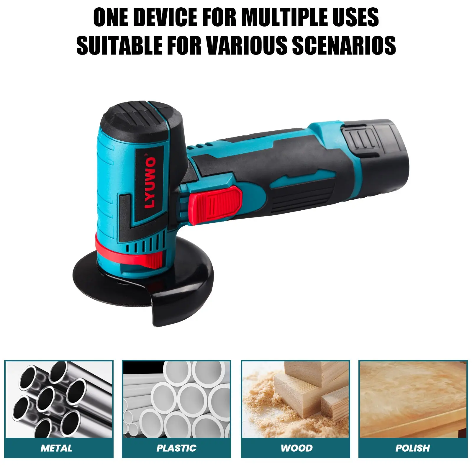Lyuwo 12V Cordless Battery-Powered Mini Angle Grinder, Portable Multi-Function Polishing Machine, Includes 2 Grinding Discs, Power Tools