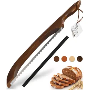 Premium Bow Body Bread Slicer 16.5" Durable Serrated Blade for Homemade Bread & Bagels Dark Brown Color Ergonomic Design Comfort Grip Safe Storage Protective Sheath Ideal Gift for Bakers