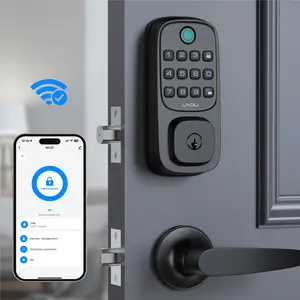 LNDU WL01 WiFi Door Lock with 2 Handle Set, Fingerprint Keyless Entry Door Lock, Built-in Wi-Fi, App Remote Control, Smart Keypad Deadbolt, Safety Lock for Front Door, Support Alexa, Easy Installation，smart door lock