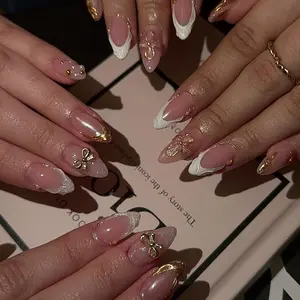 Bow Decor Fake Nails, 24pcs/set French Style Press on Nails with 1 Nail File & 1 Sticker Sheet, Removable DIY Nail Art Artificial Full Cover