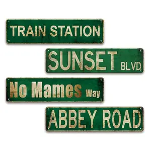 Train Station Street Sign, 4 Counts/set Vintage Metal Tin Sign, Wall Art Decor, Tin Plate Poster Plaque, Home Decor, Room Decor