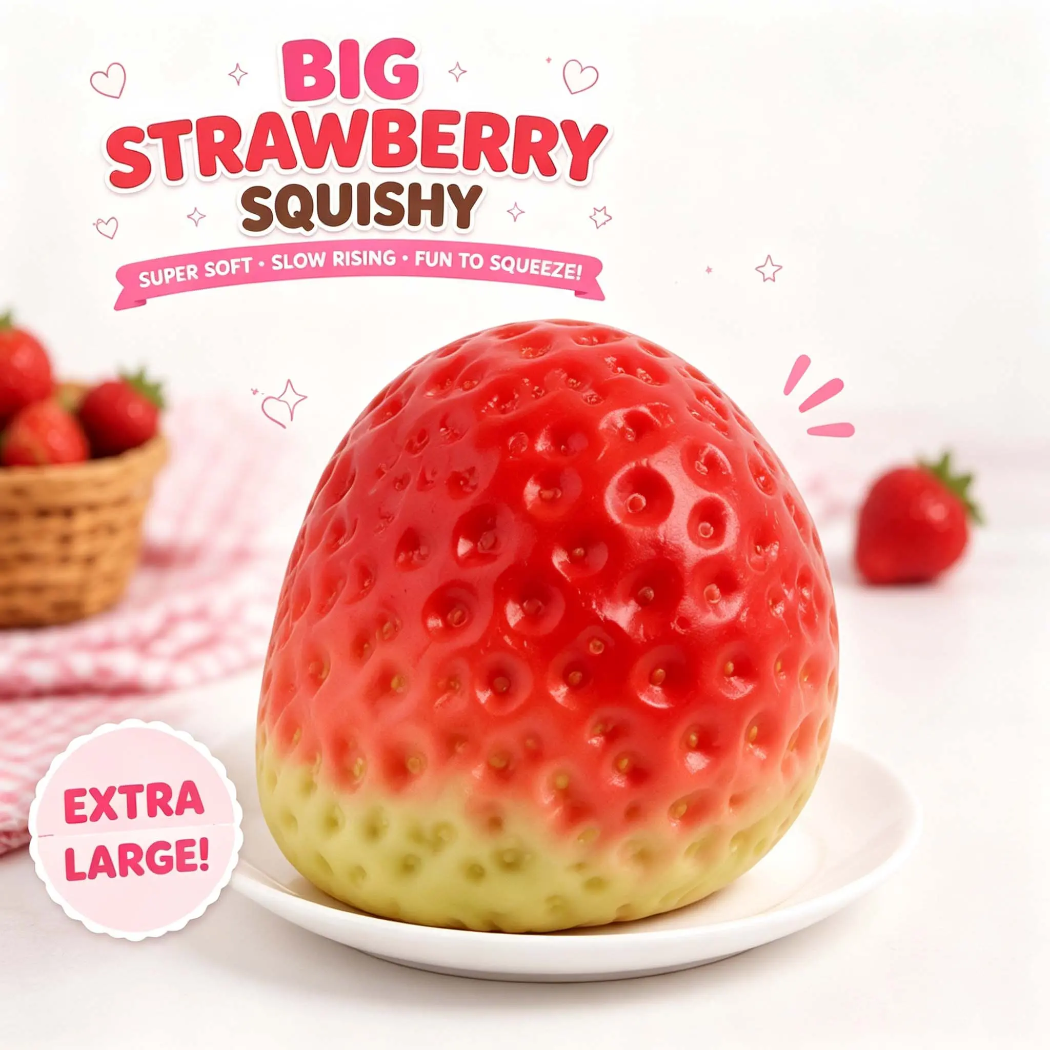 Big Strawberry Squishy – Giant Cute Fruit Squeeze Toy, Soft Slow Rising Sensory Fidget Toy, Fun Stress Relief Gift