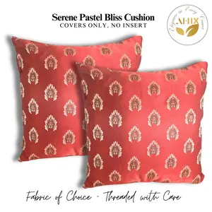 Serene Pastel Bliss Cushion - Red Floral Print 2-Piece Handmade Cushion Cover Set for Sofas and Outdoor Furniture, No Insert, 18 x 18 Inches