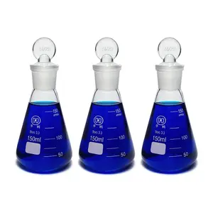 Scientific 150ml Erlenmeyer Conical Flasks Set with Ground Glass Stoppers, Graduated 3.3 Borosilicate Glass, Pack of 3