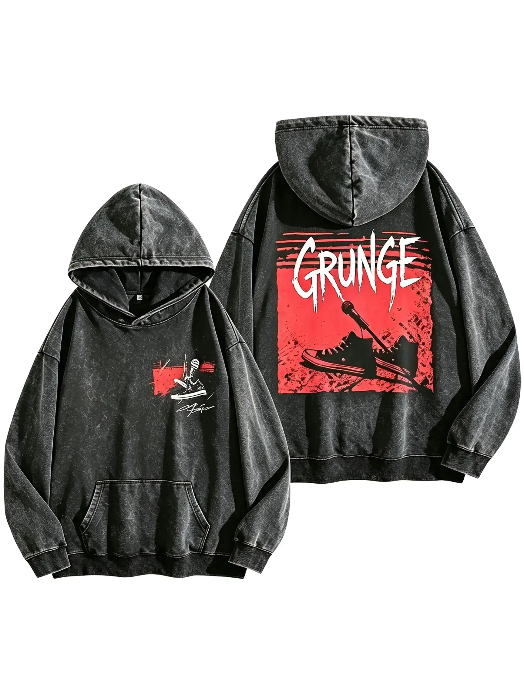 90s Grunge-Style Washed Oversized Hoodie — A unisex streetwear hoodie featuring a vintage movie and music theme; the perfect gift for Grunge fans.