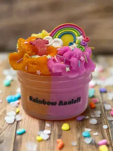 Rainbow Axolotl Slime Vibrant Icee Slime with Sour Candy Scent & Rainbow Charms for Beginner Friendly Play
