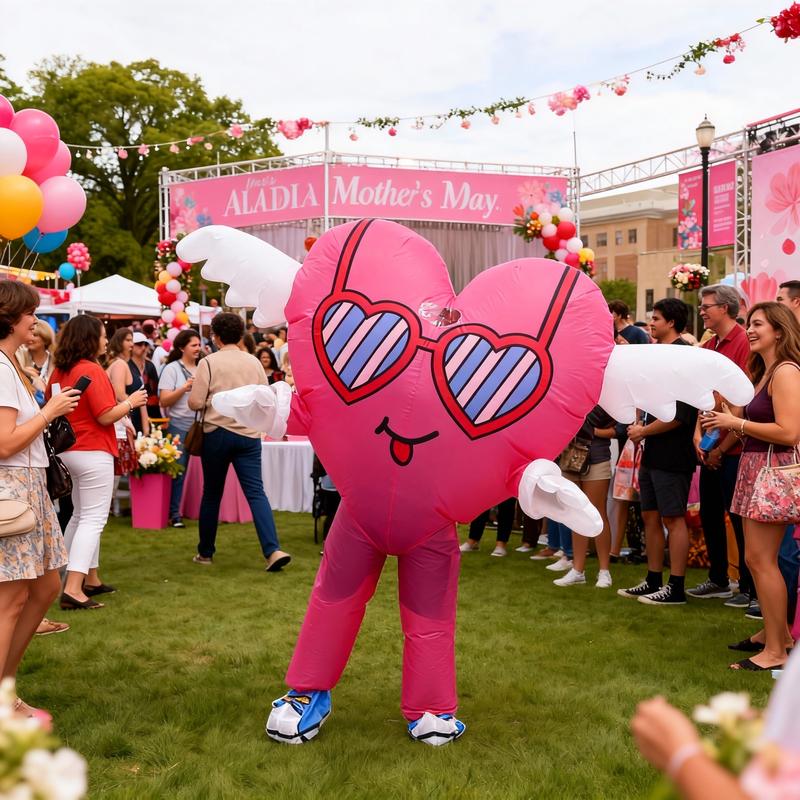 Adult Pink Heart-shaped Inflatable Costume with Built-in Fan Polyester Full-Body Outfit for Valentine's Day Wedding Anniversary Mother's Day Father's Day Birthday Fits 155-180cm Clothes Womenswear