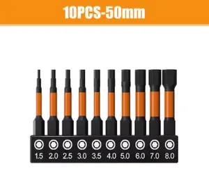 10PCS-50mm Impact Hex Head Allen Wrench Drill Bit Set 50-100mm H1.5-H8 S2 Steel Magnetic Metric Screwdriver Bits