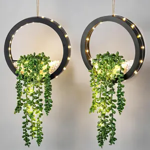 Der Rose 2 Pack Lighted Hanging Plants, Artificial String of Pearls Succulents with Warm LED Lights, Aesthetic Fake Plants for Black Bathroom Bedroom Living Room Wall Decor, Party & Gift for Women