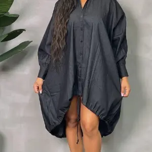 Oversize Shirt Dress - Black Denim Casual Street