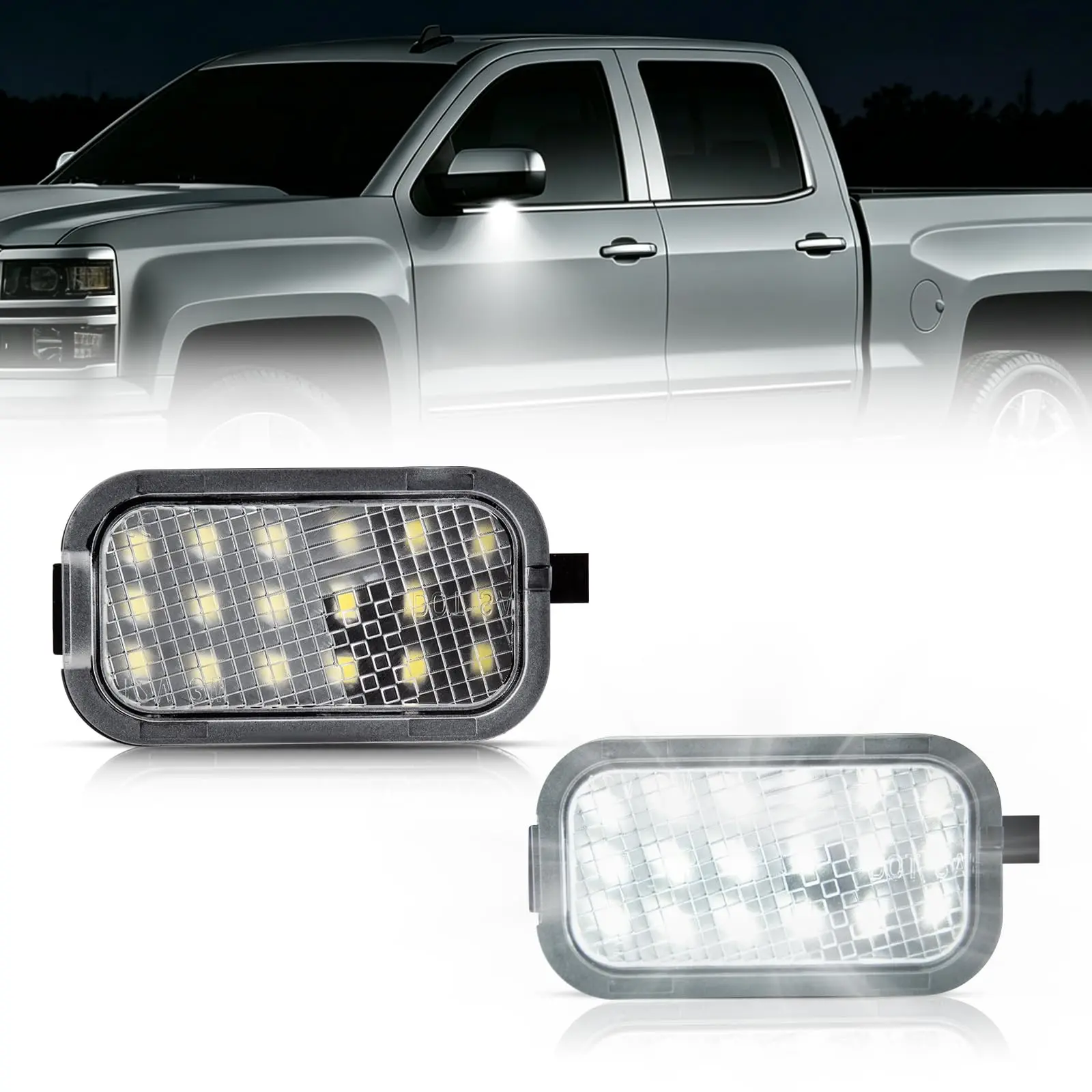 Gempro 2Pcs LED Side Mirror Puddle Light Lamps Assembly for 2007-2014 Silverado Sierra 2500 HD 3500HD Escalade Suburban Tahoe Yukon, Towing Mirror Lights, 6000K White, Abs Plastic, Bright Leds, Chevy/Gmc
