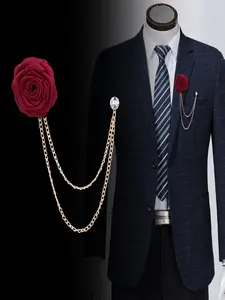 Men's Elegant Chain & Flower Design Boutonniere, Trendy Tassel Design Wedding Brooch for Bridegroom, Fashionable Wedding Party Accessories, Special Unique