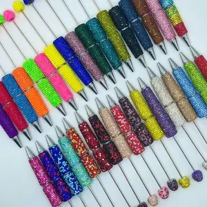Glitter Beadable Pens Full Rhinestone Fancy Pens for Beads Cute Journalling Pens for Women Fun Bling Ballpoint Pens Tween girls Gifts Trendy Stuff