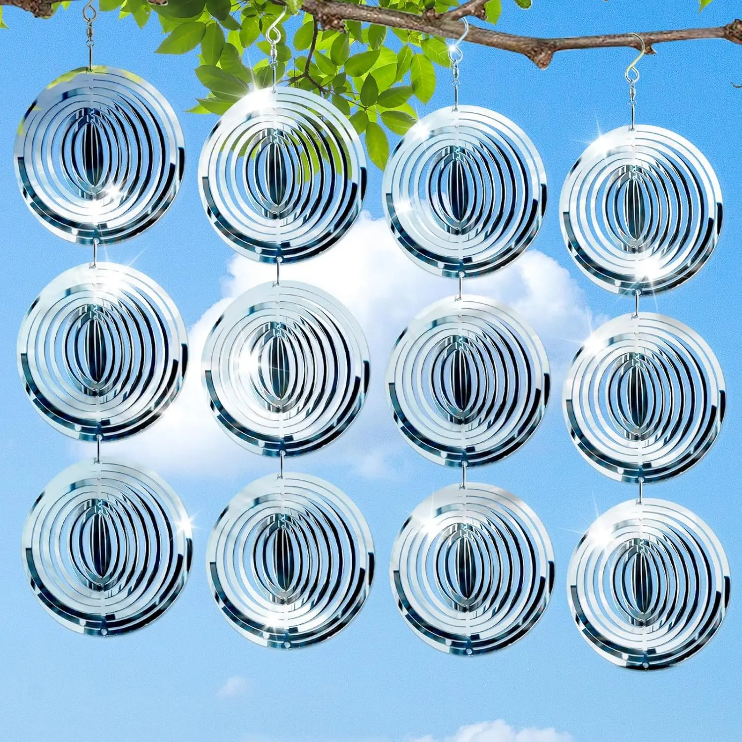Bird Deterren for Outside Patio, High Reflective Round Bird  Devices Wind Spinners Outdoor Decor, 3D Mirror Bird Reflectors to Keep Swallows Sparrow  Garden Porch Pool Windows