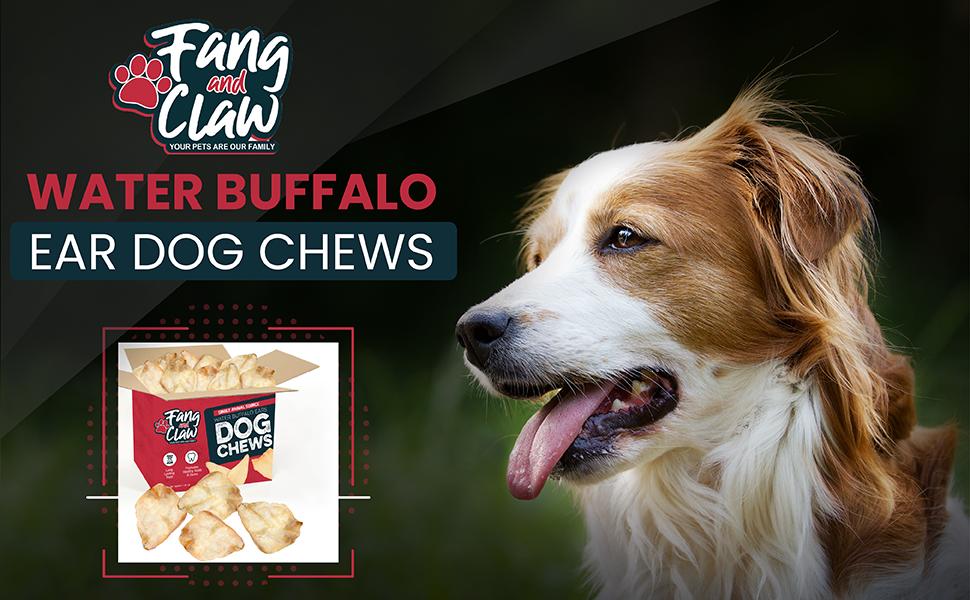 Fang & Claw Water Buffalo Ears for Dogs 5-Inch Whole Ears 50-Pack Long-Lasting Natural Dog Chews High Protein Grain-Free Dental Health Support Grass-Fed from India
