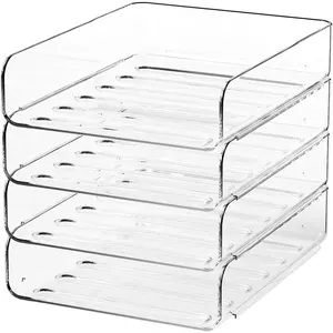 4-Tier Acrylic Paper Tray Organizer| Clear Stackable Desk Organizer for Documents, Letters, A4 Paper| Modern Office/Classroom/Home Organization