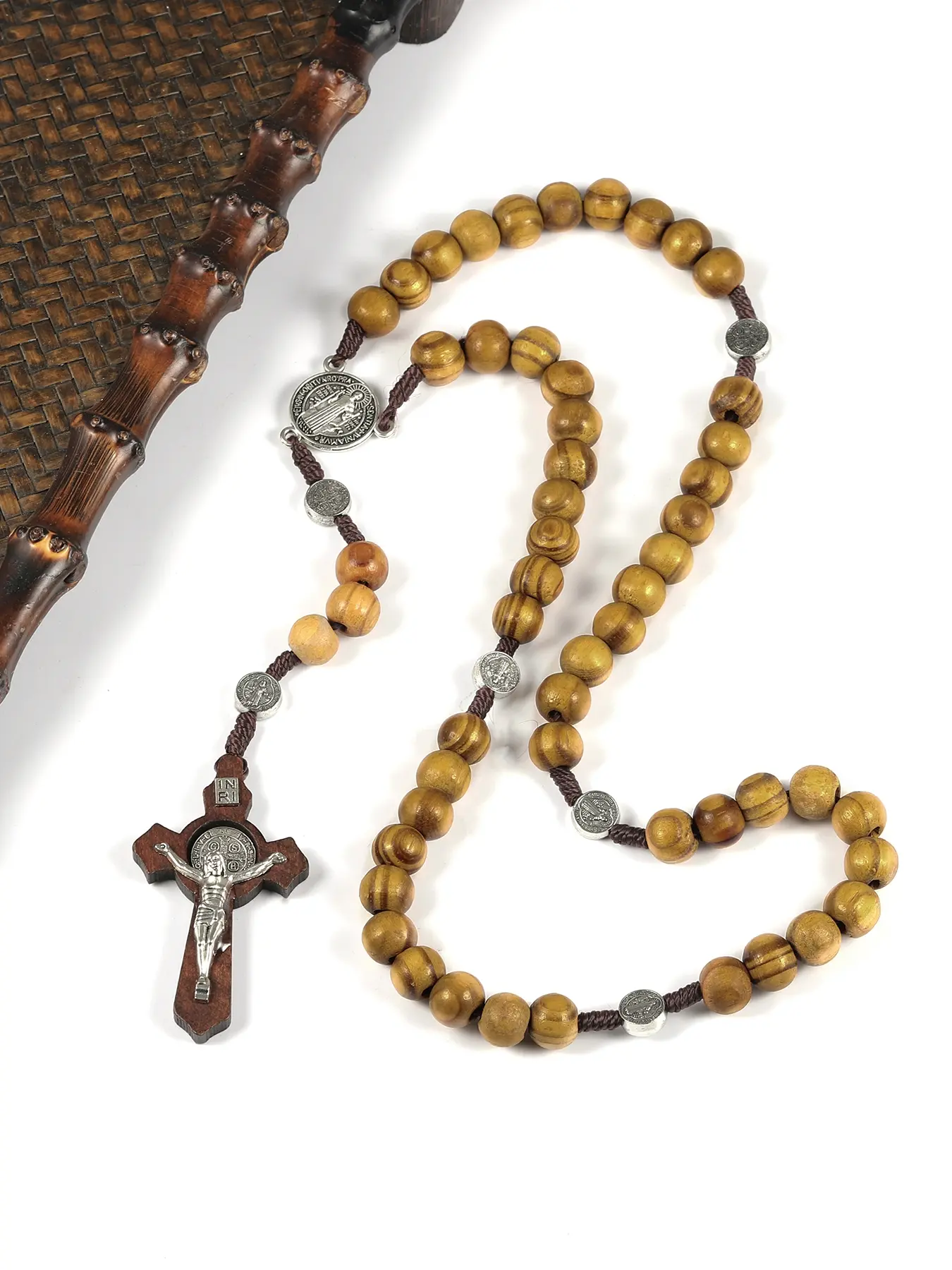Vintage Wooden Beaded Rosary Necklace, Gothic Cross Pendant Necklace for Men & Women, Cross Charm Necklace, Religious Necklace, Faith Necklace, Fashion Jewelry for Party, Daily Decor, Birthday Gift, Gothic Jewelry, Cross necklaces