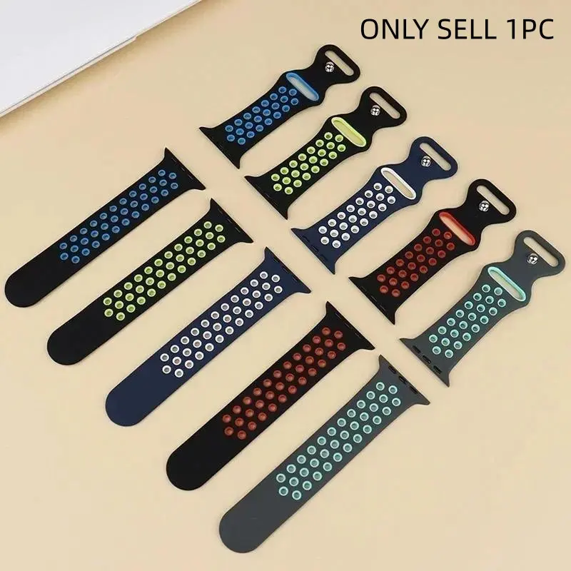 Breathable Hole Sports Silicone Watch Band, Soft Watch Band for Apple Watch Band 44mm 49mm 45mm 40mm 41mm 38mm 42mm 46mm, iWatch Series 8 SE 7 6 5 9 10 Ultra, Wearable, Smartwatch Accessories, Smart Watch Straps