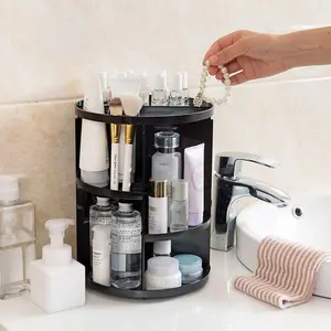 360 Degree DIY Rotating Makeup Organizer, Jewelry Holder with Slot Top, Skincare Storage Box, Perfume Rack for Vanity, Bathroom, Bedroom
