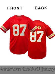 Chief Men's # 87 Red American Football jersey, Kansas City Classic Embroidered jersey, V-neck Loose Short Sleeve Sports Top - Football Uniform, Suitable for Daily Leisure, Match Training, and Street Trendy Style christmas gift、 Unisex