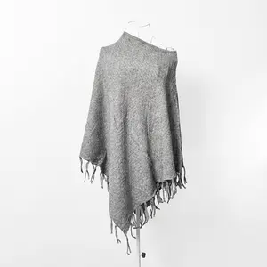 Vselectstudio #31 Gray Knit Cape Shawl Poncho Tassel Wrap for Women Soft Warm Knit Poncho Sweater Stylish Cape Shawl Winter Fashion Wrap Elegant Fringe Poncho Shawl Casual Fall Winter Outfit Travel Layer