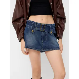 Cider Denim Low Rise Mini Skort With Belt