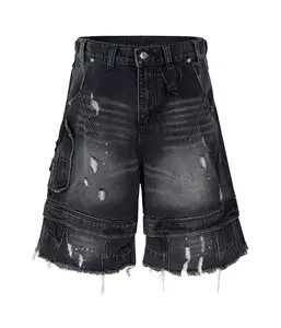 NOIR DISTRESSED CARGO SHORTS