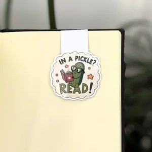 In a Pickle? Read! Magnetic Bookmark - Quirky Pickle Character Design, Strong Magnets, Double-Sided, Durable Laminated Finish, Perfect for Book Lovers and Students