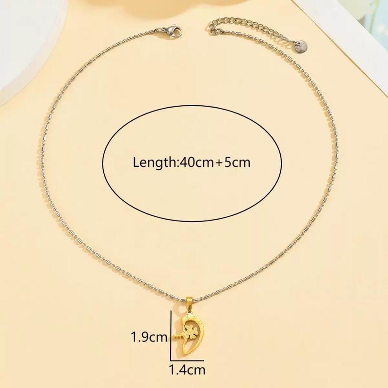 Gold-plated couple Heart Lock Necklace – Titanium Steel Matching Set