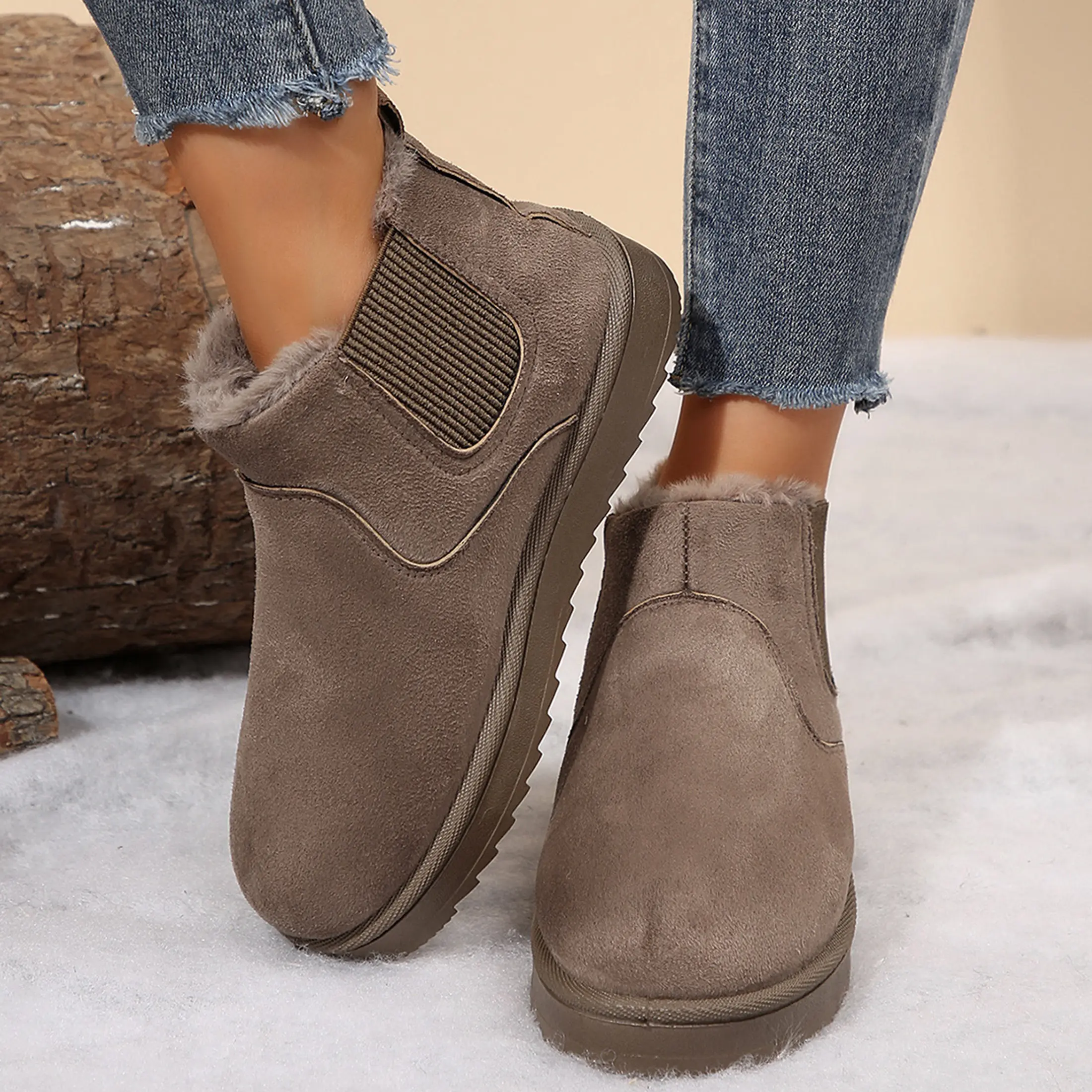 Women Boots Winter Plush Lined Snow Shoes Anti Slip Indoor Outdoor