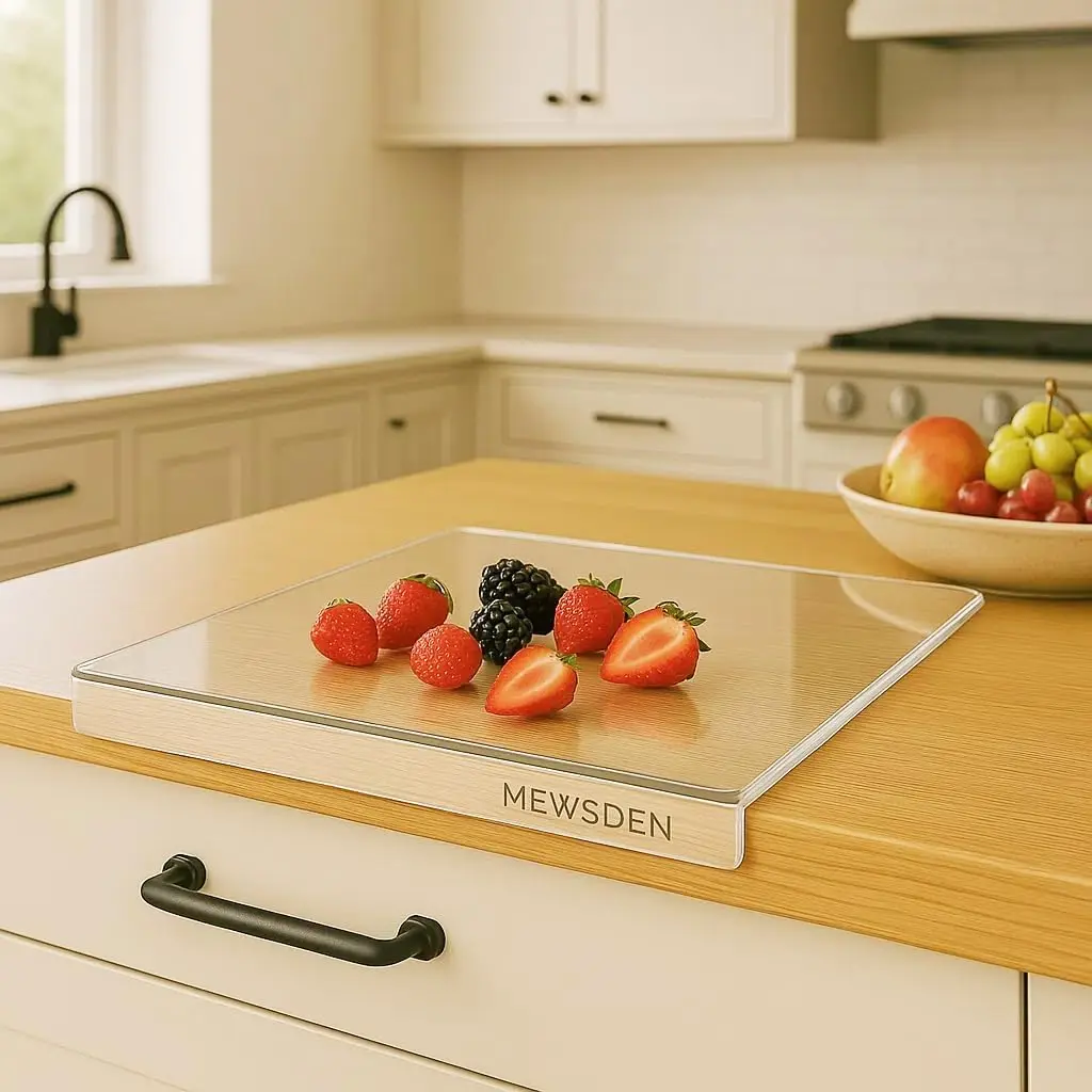 Acrylic Cutting Board with Counter Lip,Clear Cutting Boards for Kitchen,Non Slip Cutting Board for Countertop, Kitchen Gadgets, Minimalist Counter Decor, Aesthetic Kitchen Decor(16.1 x 12.5in)