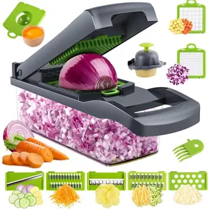 Vegetable Chopper Onion Chopper Dicer 15 in 1 Professional Mandoline Slicer for Kitchen, Multifunctional Food Chopper Cutter for Cucumber, Potato, Tomato, Veggie with 11 blades and Filter Basket Thanksgiving tableware Christmas Gift Carrot Safety