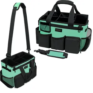 Lake green wear-resistant cleaning bag for cleaning car cleaning tool storage bag with 5 foldable compartments waterproof organization home