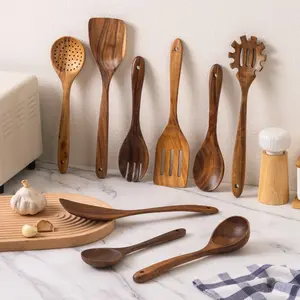 Wooden Cooking Utensils Set, Natural Acacia Wood Kitchen Tools, Eco-Friendly Non-Stick Cookware Accessories, Handcrafted Durable Design