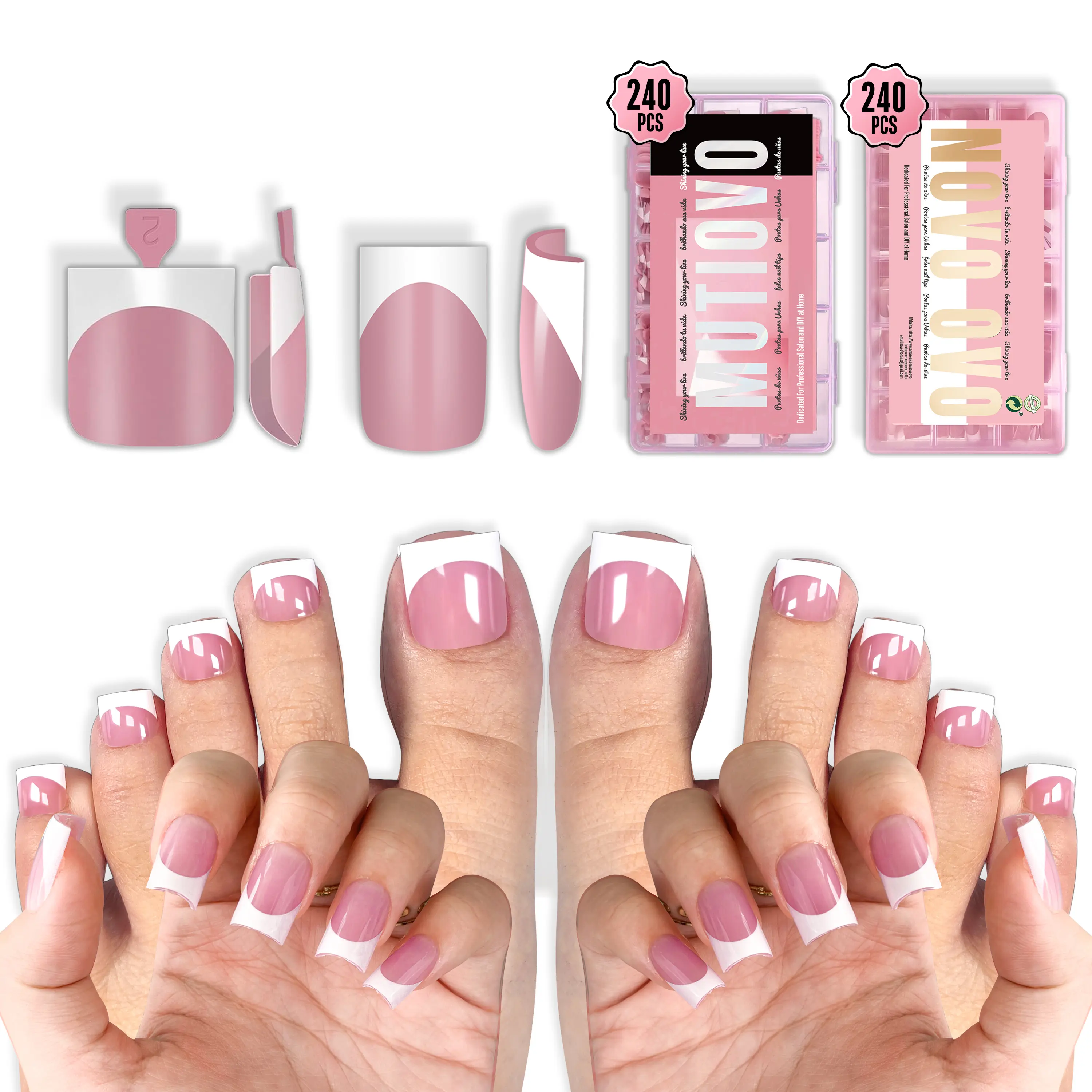 NOVO OVO 【French Nail SET】French Tip Press On Nails  DIY Manicure for Nail Extension Designs for Women ，Finger and Toe Nail Sets#Summervibes summervibes