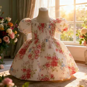 (New)133 Girls dress princess dress puff sleeve floral print dress baby birthday first birthday dress dress
