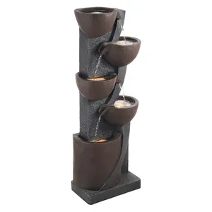 VEVOR Outdoor Water Fountain, 49.61 in Height Fountain and Waterfall, 5-Tier Floor Standing Jar-Shaped Cascading Fountains with LED Light and Pump, for Outdoor Indoor Garden, Home, Patio & Backyard