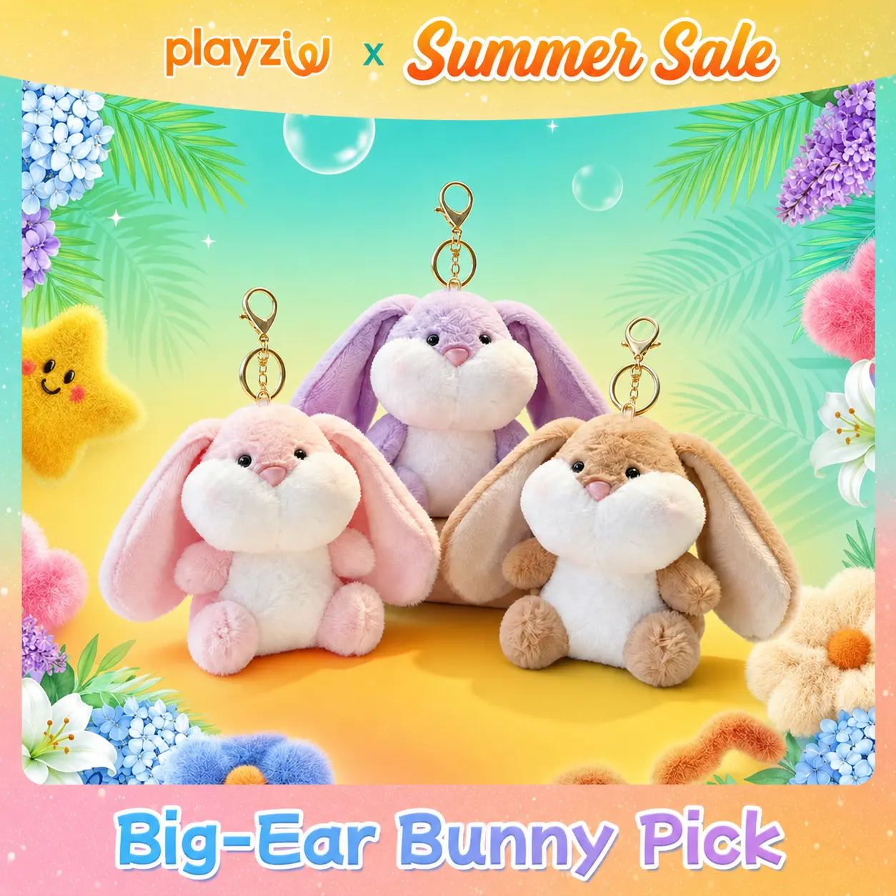 Cute big-eared rabbit keychain, bag hanging decoration, suitable for girls and women, gift item #summerwins