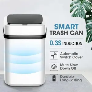 Bathroom Trash Can - Smart Hand Waste Bin for Toilet & Kitchen - Sleek Light Design Dustbin for Easy Waste Disposal Plastic Waterproof