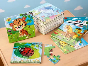 Wooden Mini Puzzle Box Set  24 Pack Wooden Puzzles for Kids,Mini Jigsaw Animal Puzzles Set for Kids Boys Girls, Early Preschool Educational Toys, 20 Animal Patterns + 4 Transportations
