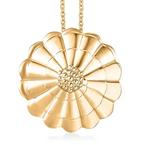Rose Flower Pendant in 18K Yellow Gold Plated Bronze with ION Plated Yellow Gold Stainless Steel Necklace 20 Inches