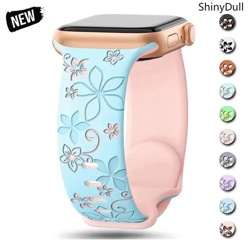 Women’s Engraved Adjustable Soft Silicone Smartwatch Band - 38-49mm Multi-Size Sports Wristband, Comfy Wear Smartwatch Accessories Compatible with Series & Ultra Models, with Bag Charm, Soft Silicone, Comfy Wear