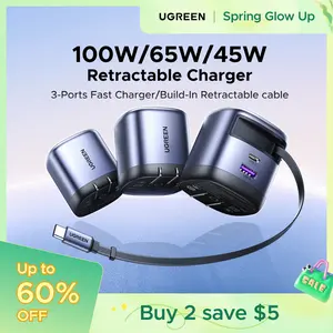 UGREEN 45W/65W/75W/100W 3 in 1 Compact GaN Charger, Retractable USB C Fast Wall Charger with Foldable Plug, Compatable for iPhone 17/16 Series, Galaxy, Pixel, iPad-Cellphone Electronic portable charger,TikTokShopSpringGlowUp,Greenish