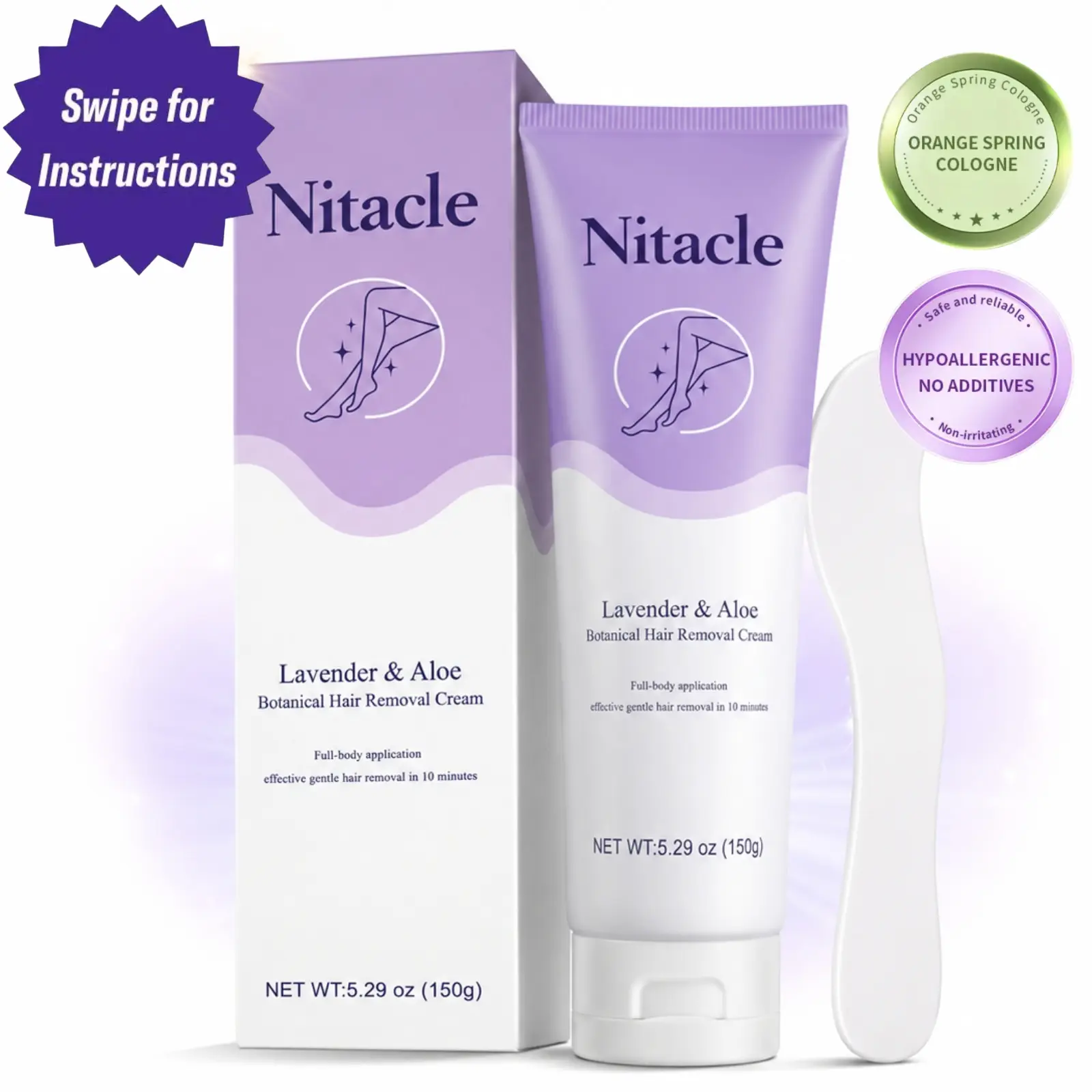 Nitacle  150ml  Hair RemovalCream for Women & Men - Underarm &Bikini Area - Smooth Skin in 5-10 Minutes- Painless Formula for Sensitive Skin - NoRazor Bumps-Sensitive Skin Friendly /Fast Shipping Skin Soothing Body Care
