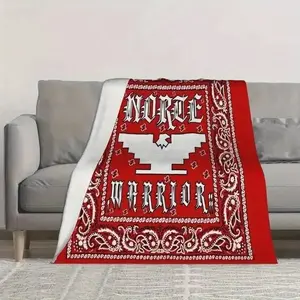 Norte Warrior Red Bandanna Blanket - Personalized Bold Paisley Graphic Warm Flannel Cover, Wrinkle Resistant Durable All Seasons Western Style Bedding, Machine Washable Throw for Bedroom Couch, Gift for Men