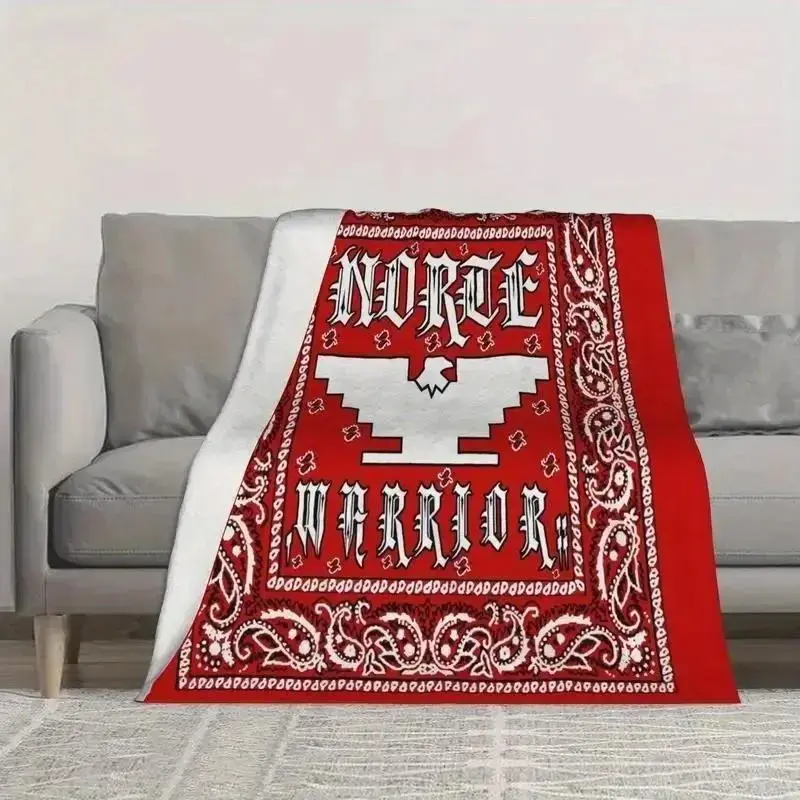 Norte Warrior Red Bandanna Blanket - Personalized Bold Paisley Graphic Warm Flannel Cover, Wrinkle Resistant Durable All Seasons Western Style Bedding, Machine Washable Throw for Bedroom Couch, Gift for Men
